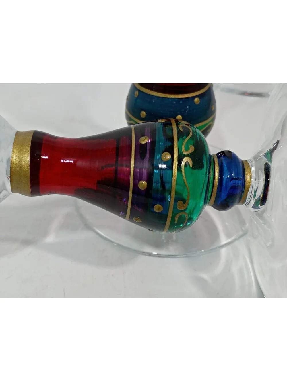 VTG Set of 4 Pier 1 Stain Glass Hand Painted Stem Martini Margarita Glasses